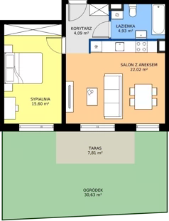 2 pokoje, mieszkanie 46,64 m², piętro 1, oferta nr W/5, Wille Biskupin 2.1, Wrocław, Biskupin-Sępolno-Dąbie-Bartoszowice, Śródmieście, ul. K. Olszewskiego