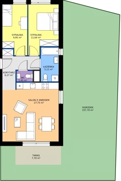 3 pokoje, mieszkanie 62,18 m², piętro 2, oferta nr W/7, Wille Biskupin 2.1, Wrocław, Biskupin-Sępolno-Dąbie-Bartoszowice, Śródmieście, ul. K. Olszewskiego