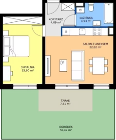 2 pokoje, mieszkanie 46,64 m², piętro 1, oferta nr W/5, Wille Biskupin 2.1, Wrocław, Biskupin-Sępolno-Dąbie-Bartoszowice, Śródmieście, ul. K. Olszewskiego