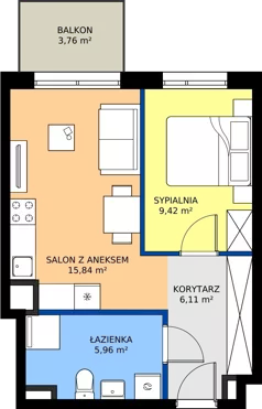 2 pokoje, mieszkanie 37,33 m², piętro 2, oferta nr C/21, Osiedle Urbino 4.2, Warszawa, Włochy, Raków, ul. Szybka