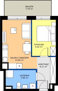 2 pokoje, mieszkanie 37,33 m², piętro 1, oferta nr C/12, Osiedle Urbino 4.2, Warszawa, Włochy, Raków, ul. Szybka