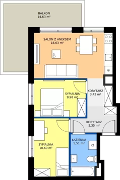 3 pokoje, mieszkanie 53,58 m², piętro 2, oferta nr C/22, Osiedle Urbino 4.2, Warszawa, Włochy, Raków, ul. Szybka