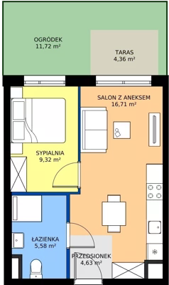 2 pokoje, mieszkanie 36,24 m², parter, oferta nr D/28, Osiedle Urbino 4.2, Warszawa, Włochy, Raków, ul. Szybka