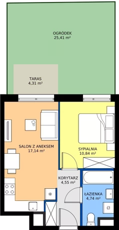 2 pokoje, mieszkanie 35,20 m², piętro 1, oferta nr D/6, Osiedle Urbino 4.2, Warszawa, Włochy, Raków, ul. Szybka