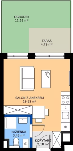 1 pokój, mieszkanie 25,43 m², parter, oferta nr D/3, Bokserska 71 etap 2.3, Warszawa, Ursynów, Wyczółki, ul. Bokserska
