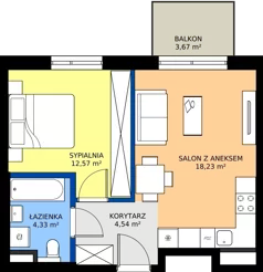 2 pokoje, mieszkanie 39,67 m², parter, oferta nr D/65, Bokserska 71 etap 2.3, Warszawa, Ursynów, Wyczółki, ul. Bokserska