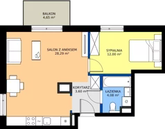 2 pokoje, mieszkanie 47,97 m², piętro 1, oferta nr D/71, Bokserska 71 etap 2.3, Warszawa, Ursynów, Wyczółki, ul. Bokserska