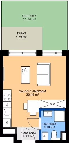 1 pokój, mieszkanie 25,32 m², parter, oferta nr D/2, Bokserska 71 etap 2.3, Warszawa, Ursynów, Wyczółki, ul. Bokserska