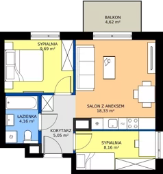 3 pokoje, mieszkanie 45,39 m², piętro 5, oferta nr D/86, Bokserska 71 etap 2.3, Warszawa, Ursynów, Wyczółki, ul. Bokserska