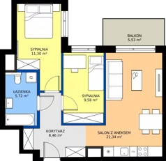 3 pokoje, mieszkanie 56,40 m², piętro 2, oferta nr D/43, Bokserska 71 etap 2.3, Warszawa, Ursynów, Wyczółki, ul. Bokserska