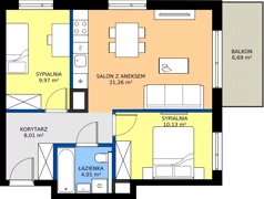 3 pokoje, mieszkanie 53,38 m², piętro 2, oferta nr E/47, Bokserska 71 etap 2.3, Warszawa, Ursynów, Wyczółki, ul. Bokserska
