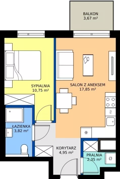 2 pokoje, mieszkanie 39,72 m², piętro 1, oferta nr E/6, Bokserska 71 etap 2.3, Warszawa, Ursynów, Wyczółki, ul. Bokserska