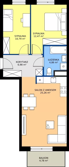 3 pokoje, mieszkanie 60,36 m², piętro 1, oferta nr A/116, Międzyleska 4, Wrocław, Tarnogaj, Krzyki, ul. Międzyleska