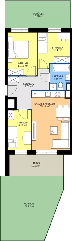 4 pokoje, mieszkanie 60,96 m², piętro 2, oferta nr A/6, Międzyleska 4, Wrocław, Tarnogaj, Krzyki, ul. Międzyleska