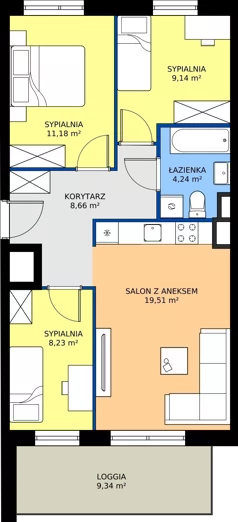 4 pokoje, mieszkanie 60,96 m², piętro 2, oferta nr A/6, Międzyleska 4, Wrocław, Tarnogaj, Krzyki, ul. Międzyleska