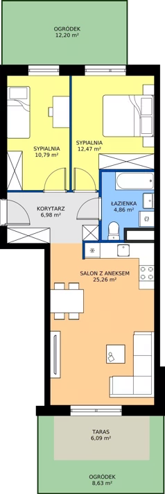 3 pokoje, mieszkanie 60,36 m², piętro 1, oferta nr A/116, Międzyleska 4, Wrocław, Tarnogaj, Krzyki, ul. Międzyleska