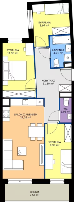 4 pokoje, mieszkanie 70,47 m², piętro 2, oferta nr A/85, Międzyleska 4, Wrocław, Tarnogaj, Krzyki, ul. Międzyleska