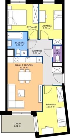 4 pokoje, mieszkanie 66,72 m², piętro 1, oferta nr A/25, Międzyleska 4, Wrocław, Tarnogaj, Krzyki, ul. Międzyleska