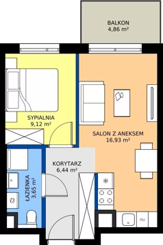 2 pokoje, mieszkanie 36,14 m², piętro 2, oferta nr A/79, Osiedle Wilno 9.2, Warszawa, Targówek, Elsnerów, ul. Rudnicka