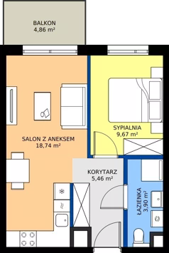 2 pokoje, mieszkanie 37,77 m², piętro 3, oferta nr A/90, Osiedle Wilno 9.2, Warszawa, Targówek, Elsnerów, ul. Rudnicka