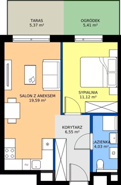 2 pokoje, mieszkanie 41,29 m², parter, oferta nr A/3, Osiedle Wilno 9.2, Warszawa, Targówek, Elsnerów, ul. Rudnicka
