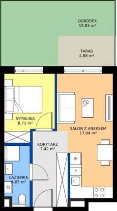 2 pokoje, mieszkanie 37,22 m², parter, oferta nr A/21, Osiedle Wilno 9.2, Warszawa, Targówek, Elsnerów, ul. Rudnicka