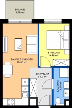 2 pokoje, mieszkanie 37,63 m², piętro 2, oferta nr A/33, Osiedle Wilno 9.2, Warszawa, Targówek, Elsnerów, ul. Rudnicka