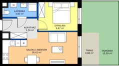 2 pokoje, mieszkanie 37,60 m², parter, oferta nr A/53, Osiedle Wilno 9.2, Warszawa, Targówek, Elsnerów, ul. Rudnicka