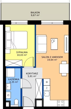 2 pokoje, mieszkanie 39,93 m², piętro 1, oferta nr A/6, Osiedle Wilno 9.2, Warszawa, Targówek, Elsnerów, ul. Rudnicka