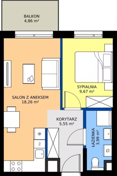 2 pokoje, mieszkanie 37,47 m², piętro 2, oferta nr A/74, Osiedle Wilno 9.2, Warszawa, Targówek, Elsnerów, ul. Rudnicka