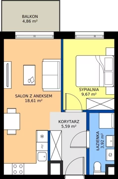 2 pokoje, mieszkanie 37,79 m², piętro 2, oferta nr A/78, Osiedle Wilno 9.2, Warszawa, Targówek, Elsnerów, ul. Rudnicka