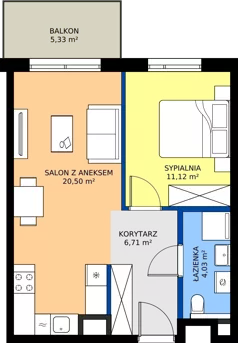 2 pokoje, mieszkanie 42,36 m², piętro 3, oferta nr A/16, Osiedle Wilno 9.2, Warszawa, Targówek, Elsnerów, ul. Rudnicka