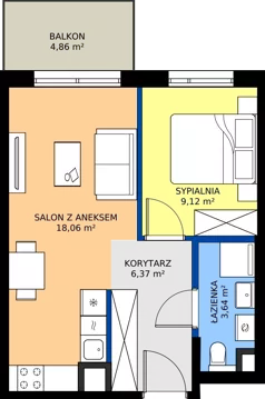 2 pokoje, mieszkanie 37,19 m², piętro 1, oferta nr A/24, Osiedle Wilno 9.2, Warszawa, Targówek, Elsnerów, ul. Rudnicka
