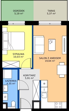 2 pokoje, mieszkanie 39,93 m², parter, oferta nr A/2, Osiedle Wilno 9.2, Warszawa, Targówek, Elsnerów, ul. Rudnicka