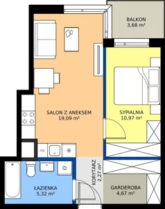 2 pokoje, mieszkanie 42,32 m², piętro 2, oferta nr A/84, Osiedle Wilno 9.2, Warszawa, Targówek, Elsnerów, ul. Rudnicka