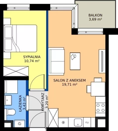 2 pokoje, mieszkanie 37,08 m², piętro 1, oferta nr A/68, Osiedle Wilno 9.2, Warszawa, Targówek, Elsnerów, ul. Rudnicka