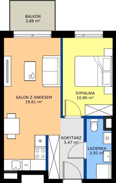 2 pokoje, mieszkanie 39,86 m², piętro 3, oferta nr B/44, Osiedle Wilno 9.2, Warszawa, Targówek, Elsnerów, ul. Rudnicka
