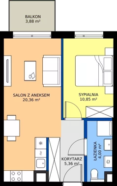 2 pokoje, mieszkanie 40,57 m², piętro 2, oferta nr B/13, Osiedle Wilno 9.2, Warszawa, Targówek, Elsnerów, ul. Rudnicka