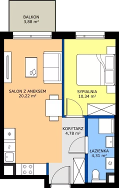 2 pokoje, mieszkanie 39,65 m², piętro 1, oferta nr B/7, Osiedle Wilno 9.2, Warszawa, Targówek, Elsnerów, ul. Rudnicka
