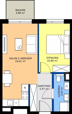 2 pokoje, mieszkanie 39,87 m², piętro 1, oferta nr B/28, Osiedle Wilno 9.2, Warszawa, Targówek, Elsnerów, ul. Rudnicka