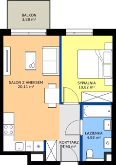 2 pokoje, mieszkanie 40,49 m², piętro 1, oferta nr B/82, Osiedle Wilno 9.2, Warszawa, Targówek, Elsnerów, ul. Rudnicka