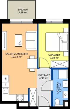 2 pokoje, mieszkanie 37,89 m², piętro 1, oferta nr B/83, Osiedle Wilno 9.2, Warszawa, Targówek, Elsnerów, ul. Rudnicka