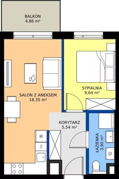 2 pokoje, mieszkanie 37,43 m², piętro 1, oferta nr C/14, Osiedle Wilno 9.2, Warszawa, Targówek, Elsnerów, ul. Rudnicka