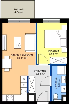 2 pokoje, mieszkanie 37,43 m², piętro 2, oferta nr C/23, Osiedle Wilno 9.2, Warszawa, Targówek, Elsnerów, ul. Rudnicka