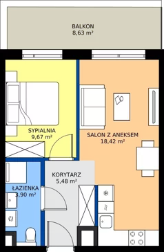 2 pokoje, mieszkanie 37,47 m², piętro 1, oferta nr C/13, Osiedle Wilno 9.2, Warszawa, Targówek, Elsnerów, ul. Rudnicka