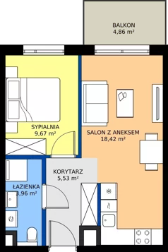 2 pokoje, mieszkanie 37,58 m², piętro 1, oferta nr C/15, Osiedle Wilno 9.2, Warszawa, Targówek, Elsnerów, ul. Rudnicka