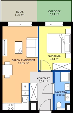 2 pokoje, mieszkanie 37,43 m², parter, oferta nr C/5, Osiedle Wilno 9.2, Warszawa, Targówek, Elsnerów, ul. Rudnicka