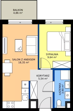 2 pokoje, mieszkanie 37,43 m², piętro 4, oferta nr C/41, Osiedle Wilno 9.2, Warszawa, Targówek, Elsnerów, ul. Rudnicka