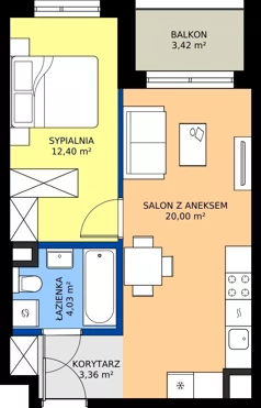 2 pokoje, mieszkanie 39,79 m², piętro 3, oferta nr A/44, Mokotów Sportowy 1.3, Warszawa, Mokotów, Augustówka, ul. Antoniewska