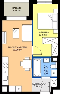 2 pokoje, mieszkanie 39,81 m², piętro 3, oferta nr A/41, Mokotów Sportowy 1.3, Warszawa, Mokotów, Augustówka, ul. Antoniewska